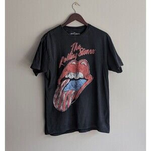 Rolling Stones Shirt Mens Large Black Rock Band Concert Graphic Tee Tongue Logo